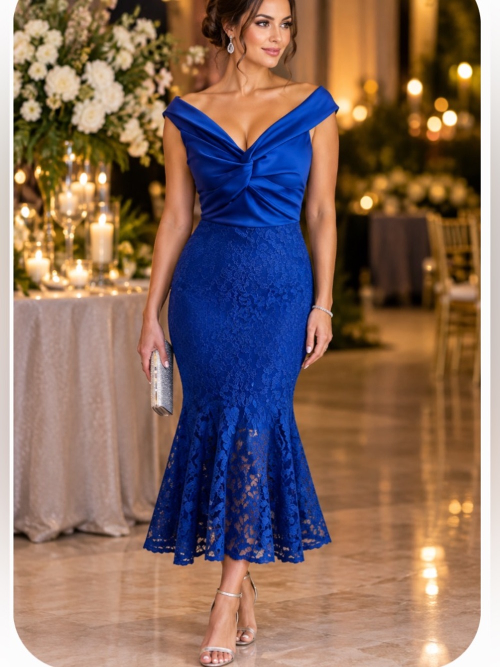 K ASOS Royal Blue Dress Womens 12 Lace Formal Wedding Prom party mermaid